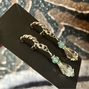 Handcrafted raindrop faceted rutilated quartz dragon vein hematite earrings